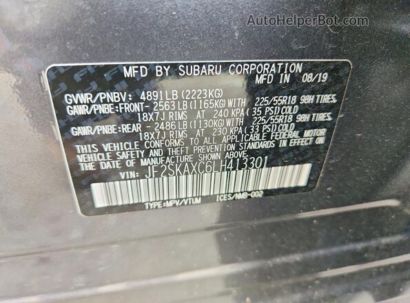 JF2SKAXC6LH413301 2020 SUBARU FORESTER Gray VIN sticker view