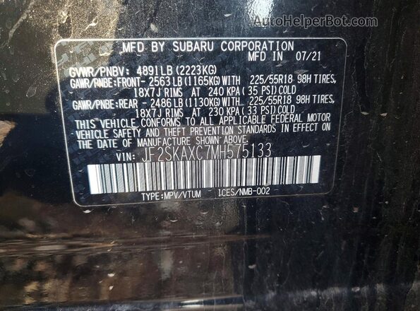 JF2SKAXC7MH575133 2021 SUBARU FORESTER Black Vista de la etiqueta del VIN