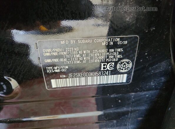 JF2SKEGC0KH583241 2019 SUBARU FORESTER Black Widok komory silnika