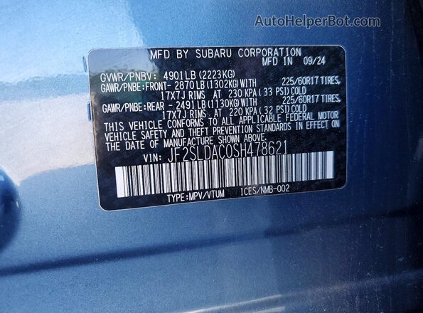 JF2SLDAC0SH478621 2025 SUBARU FORESTER Blue Շարժիչի բաժամունքի տեսք