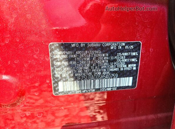 JF2SLDAC0SH540759 2025 SUBARU FORESTER Red VIN sticker view