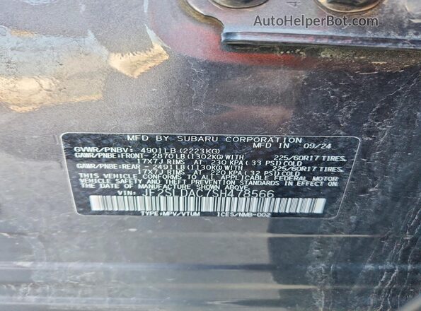JF2SLDAC7SH478566 2025 SUBARU FORESTER Серый Панорамный вид салона 360°