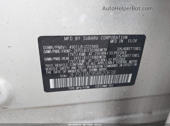JF2SLDAC9SH520638 2025 SUBARU FORESTER White Vista del compartimento del motor