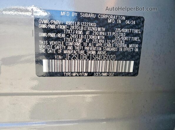 JF2SLDBC1SH406020 2025 SUBARU FORESTER Gray Vista de la etiqueta del VIN