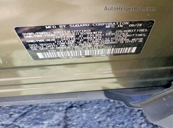 JF2SLDBC4SH432692 2025 SUBARU FORESTER Green Vista de la etiqueta del VIN