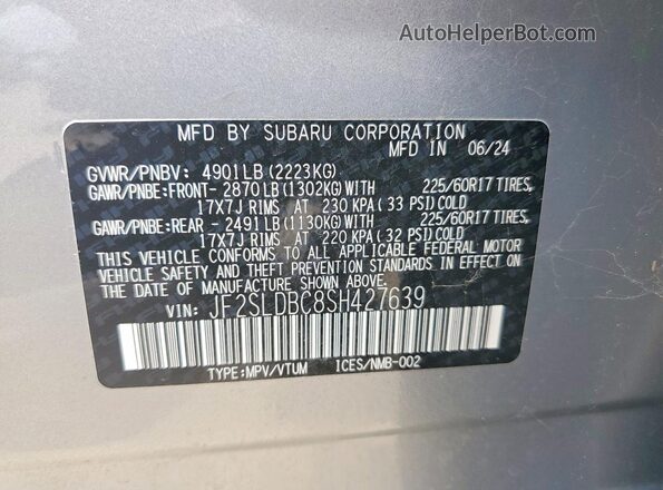 JF2SLDBC8SH427639 2025 SUBARU FORESTER Silver 360 interior view