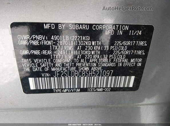 JF2SLDBC8SH521097 2025 SUBARU FORESTER Silver Вид підкапотного простору