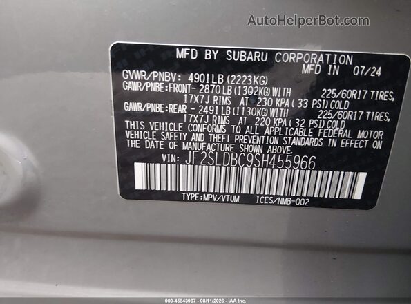 JF2SLDBC9SH455966 2025 SUBARU FORESTER Gray ძრავის განყოფილების ხედი