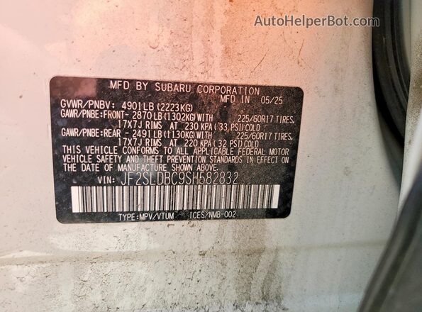 JF2SLDBC9SH582832 2025 SUBARU FORESTER Белый Вид подкапотного пространства
