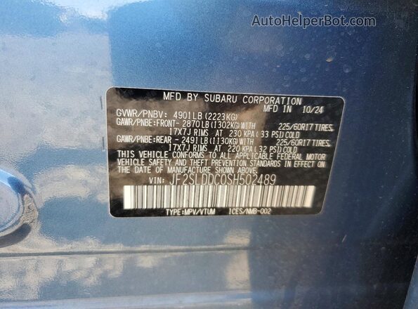 JF2SLDDC0SH502489 2025 SUBARU FORESTER Blue Սալոնի 360 աստիճան տեսք