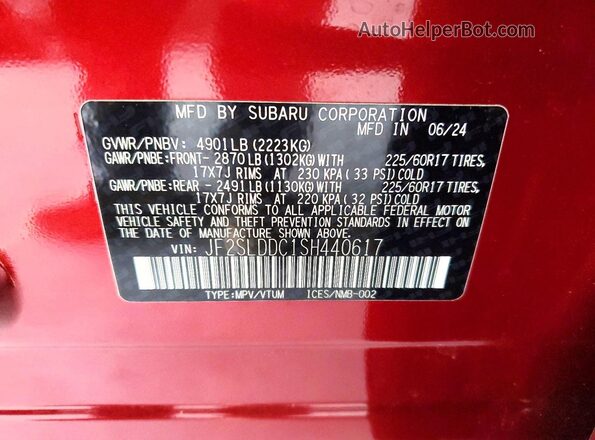 JF2SLDDC1SH440617 2025 SUBARU FORESTER Красный Панорамный вид салона 360°
