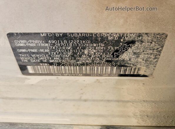 JF2SLDDC1SH577332 2025 SUBARU FORESTER White VIN կոդի պիտակի տեսք
