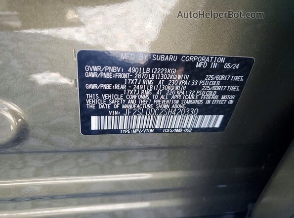 JF2SLDDC2SH420330 2025 SUBARU FORESTER Зеленый Вид подкапотного пространства