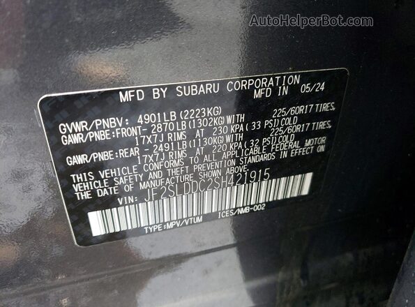 JF2SLDDC2SH421915 2025 SUBARU FORESTER Charcoal სალონის 360-გრადუსიანი ხედი