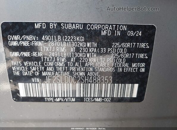JF2SLDDC2SH488353 2025 SUBARU FORESTER Gray Widok komory silnika
