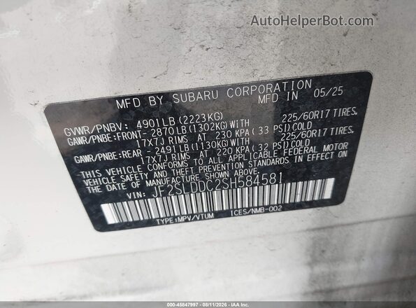 JF2SLDDC2SH584581 2025 SUBARU FORESTER White ძრავის განყოფილების ხედი