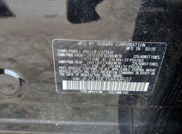 JF2SLDDC3SH558507 2025 SUBARU FORESTER Black Vista interior de 360 grados