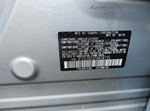 JF2SLDDC4SH434715 2025 SUBARU FORESTER Silver VIN sticker view