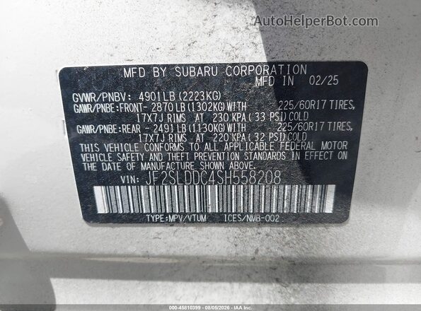JF2SLDDC4SH558208 2025 SUBARU FORESTER White Widok komory silnika