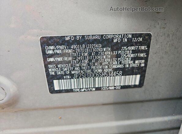 JF2SLDDC6SH534458 2025 SUBARU FORESTER Серый Вид наклейки с VIN-кодом