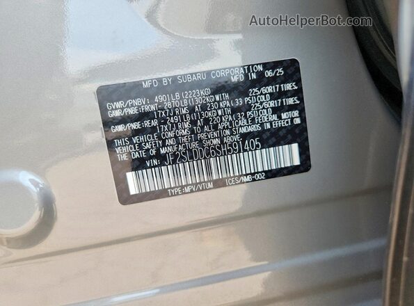 JF2SLDDC6SH591405 2025 SUBARU FORESTER Silver VIN sticker view