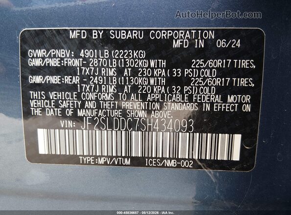 JF2SLDDC7SH434093 2025 SUBARU FORESTER Blue Widok komory silnika