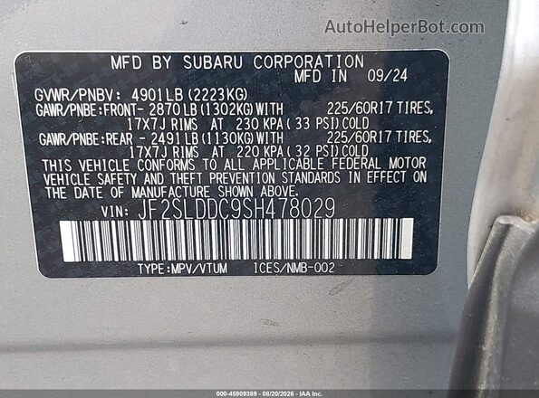 JF2SLDDC9SH478029 2025 SUBARU FORESTER Серебряный Вид подкапотного пространства