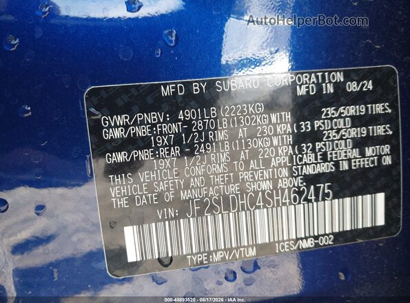 JF2SLDHC4SH462475 2025 SUBARU FORESTER Blue ძრავის განყოფილების ხედი