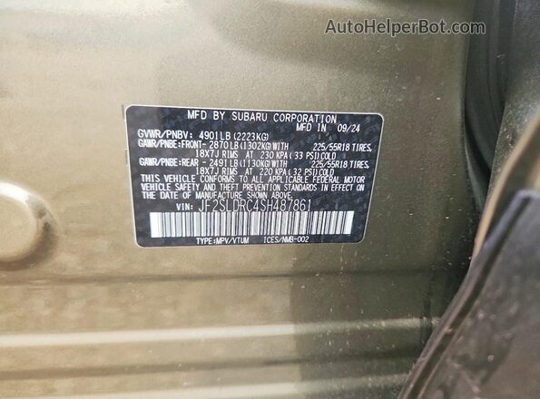 JF2SLDRC4SH487861 2025 SUBARU FORESTER Green VIN կոդի պիտակի տեսք