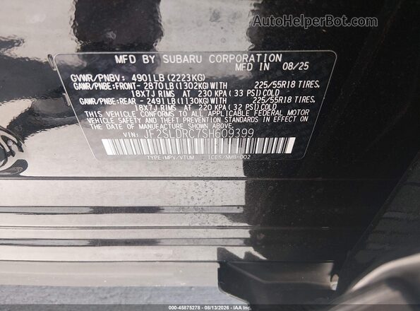 JF2SLDRC7SH609399 2025 SUBARU FORESTER Черный Вид подкапотного пространства