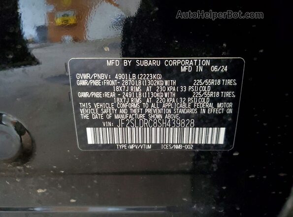 JF2SLDRC8SH439828 2025 SUBARU FORESTER Black VIN կոդի պիտակի տեսք