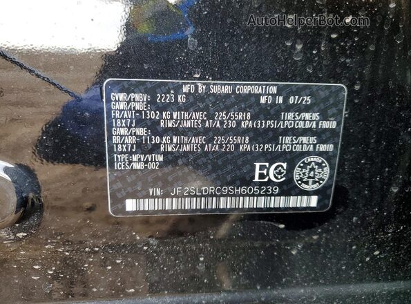 JF2SLDRC9SH605239 2025 SUBARU FORESTER Black Widok naklejki z numerem VIN