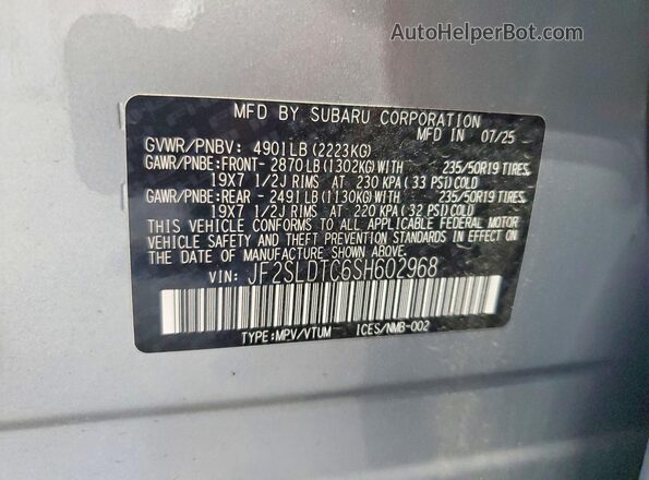 JF2SLDTC6SH602968 2025 SUBARU FORESTER Silver VIN sticker view