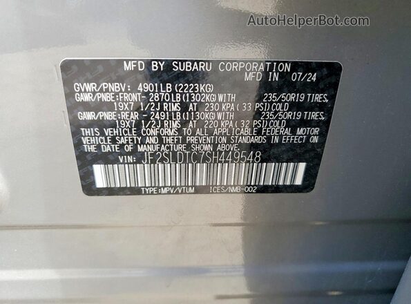 JF2SLDTC7SH449548 2025 SUBARU FORESTER Серый Вид наклейки с VIN-кодом