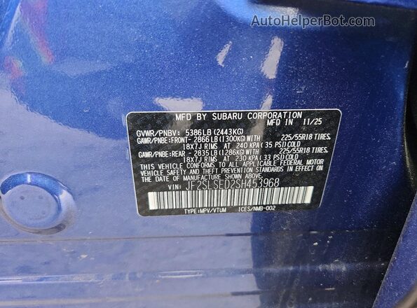 JF2SLSED2SH453968 2025 SUBARU FORESTER Blue Вид наклейки з VIN-кодом