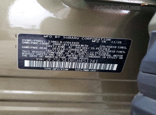 JF2SLSED8SH451741 2025 SUBARU FORESTER Зеленый Вид подкапотного пространства