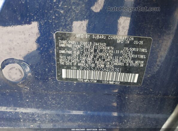 JF2SLSJD2SH408261 2025 SUBARU FORESTER Blue Вид підкапотного простору