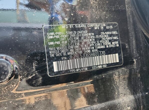 JF2SLSJD6SH401720 2025 SUBARU FORESTER Black VIN կոդի պիտակի տեսք