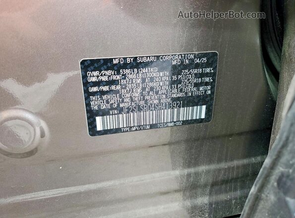 JF2SLSRD4SH413921 2025 SUBARU FORESTER Gray VIN կոդի պիտակի տեսք
