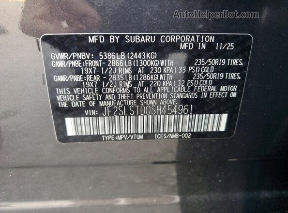 JF2SLSTD0SH454961 2025 SUBARU FORESTER Gray Սալոնի 360 աստիճան տեսք