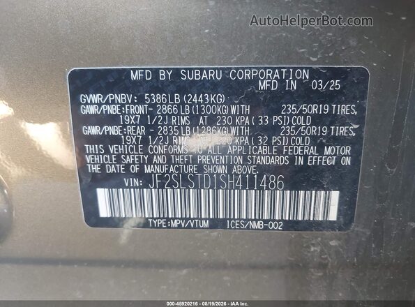 JF2SLSTD1SH411486 2025 SUBARU FORESTER Зеленый Вид подкапотного пространства