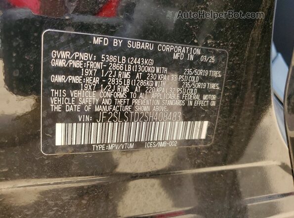 JF2SLSTD2SH408483 2025 SUBARU FORESTER Black Vista interior de 360 grados
