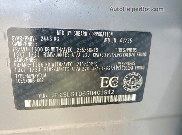 JF2SLSTD6SH401942 2025 SUBARU FORESTER Gray Widok komory silnika
