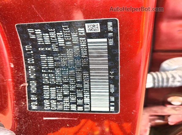 JHMCR6F33HC027581 2017 HONDA ACCORD Бордовый Вид наклейки с VIN-кодом