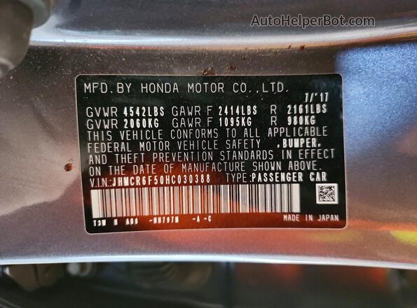 JHMCR6F50HC030388 2017 HONDA ACCORD Gray Engine compartment view