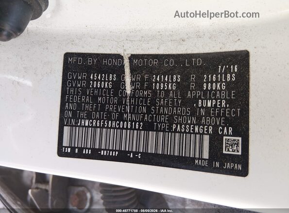JHMCR6F58HC006162 2017 HONDA ACCORD White Вид підкапотного простору