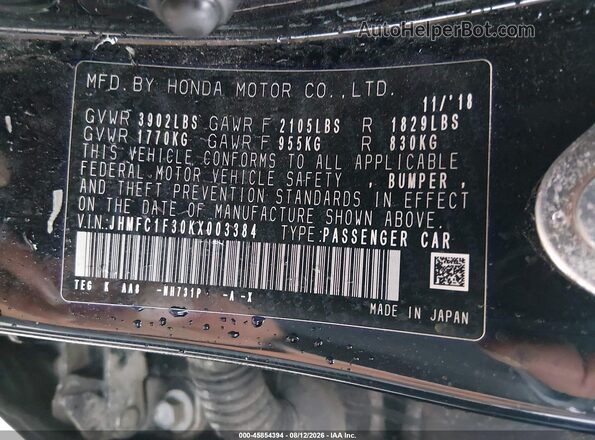 JHMFC1F30KX003384 2019 HONDA CIVIC Black Vista del compartimento del motor