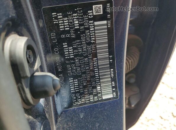 JHMFC1F34KX013920 2019 HONDA CIVIC Gray Вид підкапотного простору