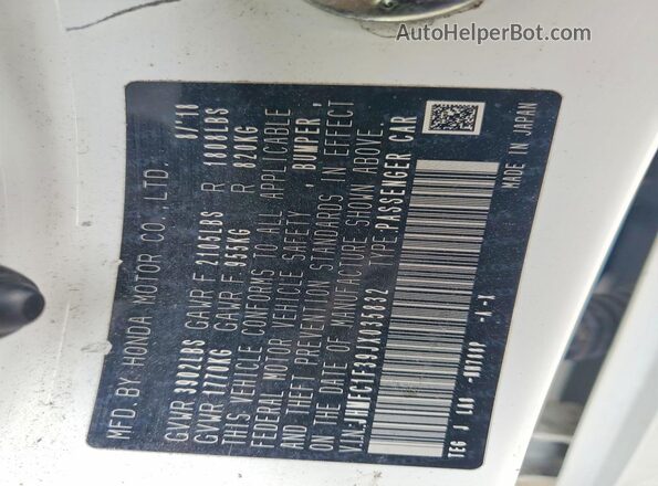 JHMFC1F39JX035832 2018 HONDA CIVIC Белый Вид подкапотного пространства