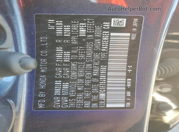 JHMFC1F75JX019582 2018 HONDA CIVIC Blue Շարժիչի բաժամունքի տեսք